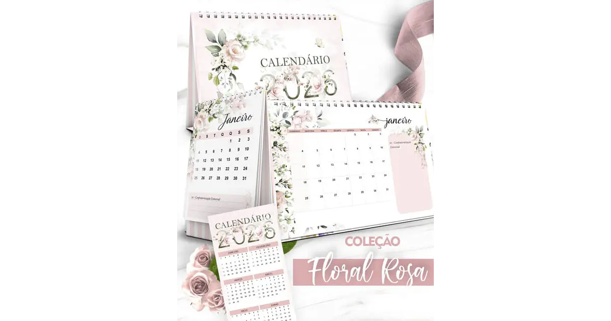 Arquivo Coleção Floral Rosa Calendário 2026