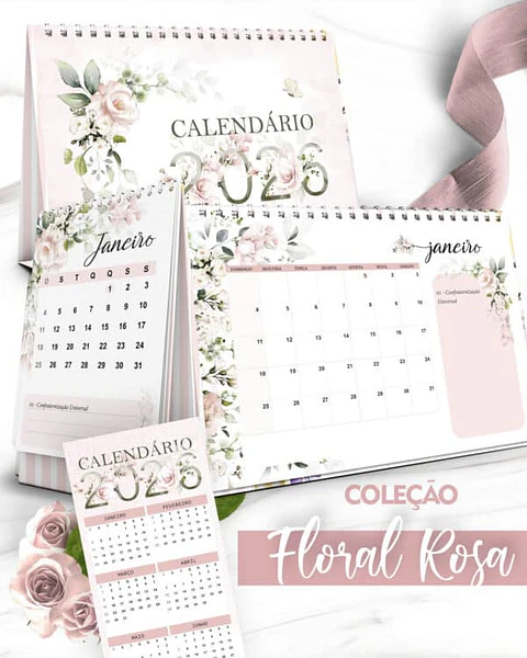 Arquivo Coleção Floral Rosa Calendário 2026