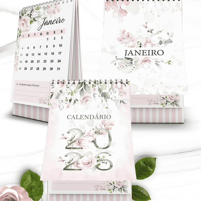 Arquivo Coleção Floral Rosa Calendário 2026 2