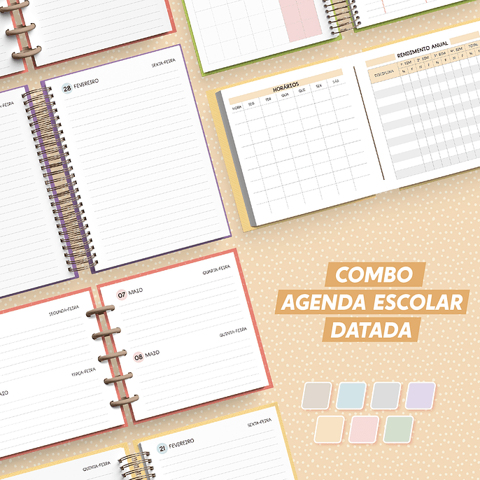 Arquivo Combo Agenda Escolar Datada A5 - 2026 1