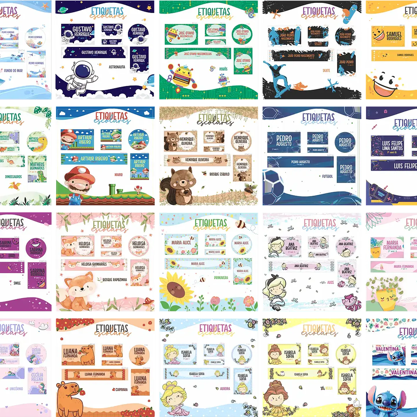 Arquivo Combo Escolar Etiquetas 20 Temas 1