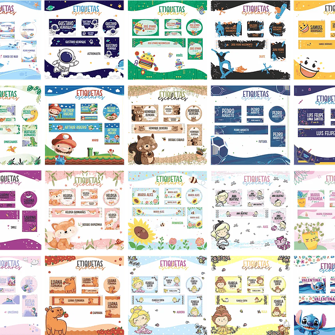 Arquivo Combo Escolar Etiquetas 20 Temas 1