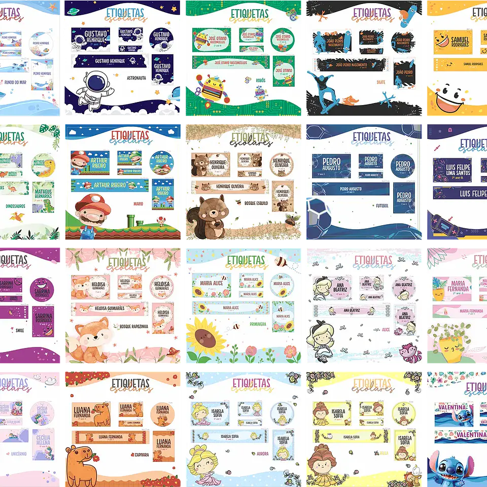 Arquivo Combo Escolar Etiquetas 20 Temas 1