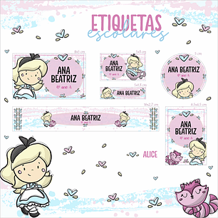 Arquivo Etiquetas Escolar Alice no Pais das Maravilhas