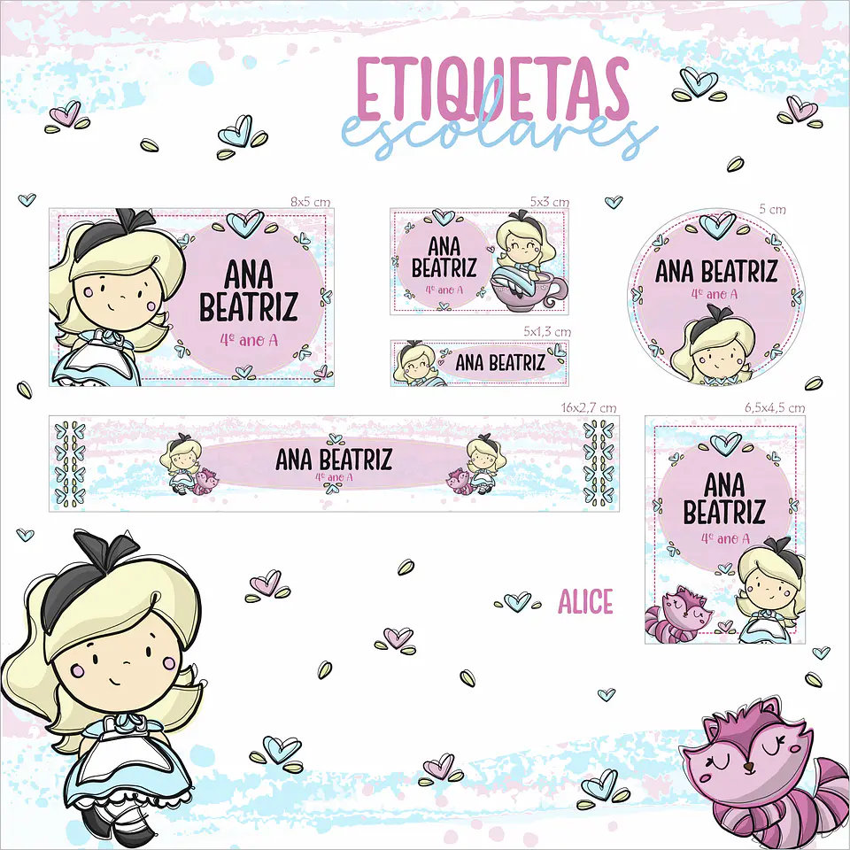 Arquivo Etiquetas Escolar Alice no Pais das Maravilhas 1