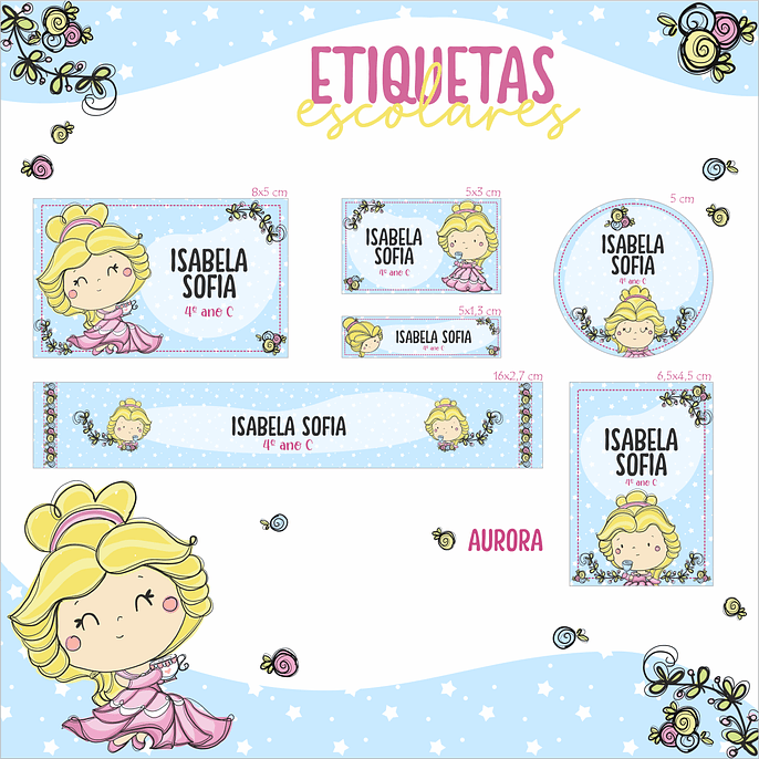Arquivo Etiquetas Escolar Princesa Aurora 1