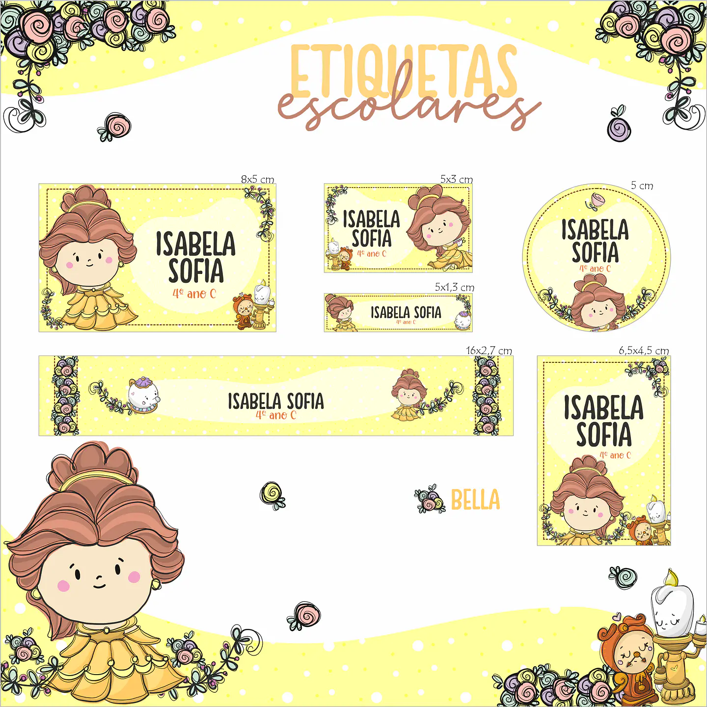 Arquivo Etiquetas Escolar Princesa Bela 1