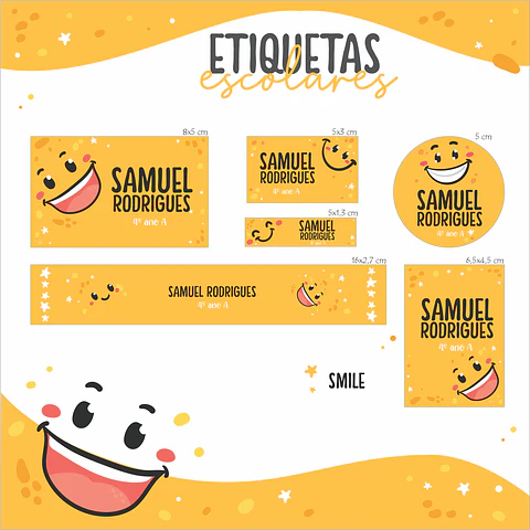 Arquivo Etiqueta Escolar Smile Amarelo