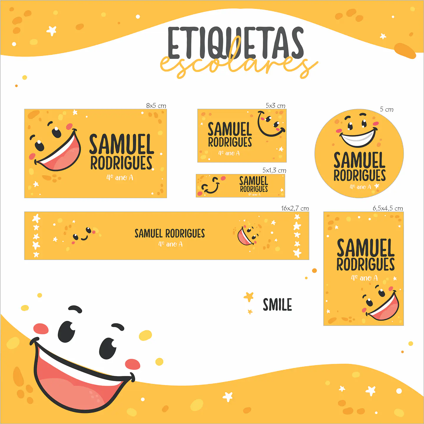 Arquivo Etiqueta Escolar Smile Amarelo 1