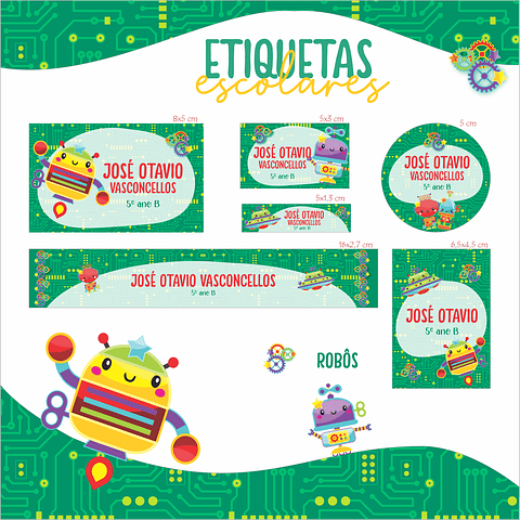 Arquivo Etiquetas Escolar Robôs