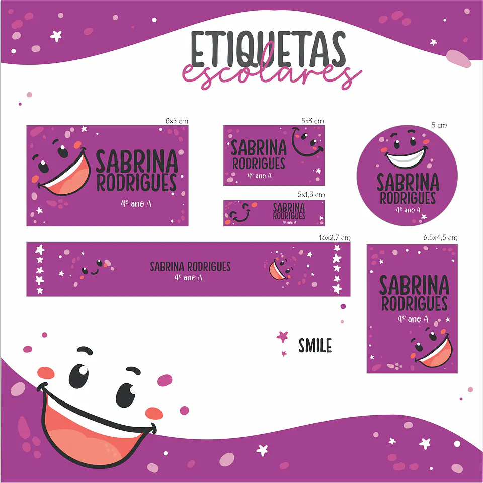 Arquivo Etiquetas Escolar Smile roxo 1
