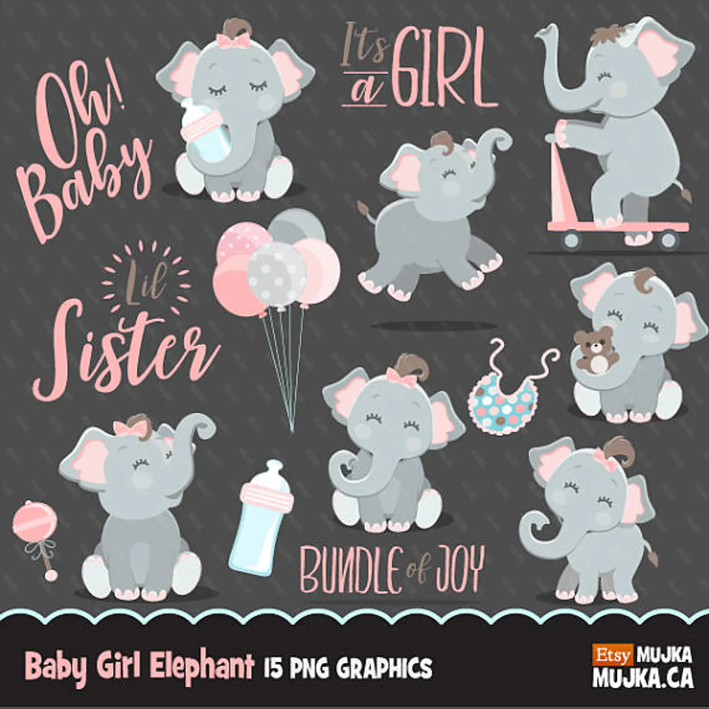 Kit Digital Elefante Baby Rosa 1