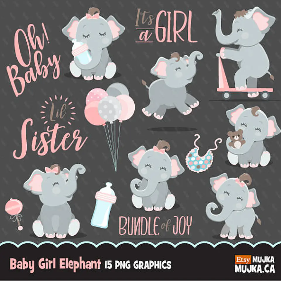Kit Digital Elefante Baby Rosa 1