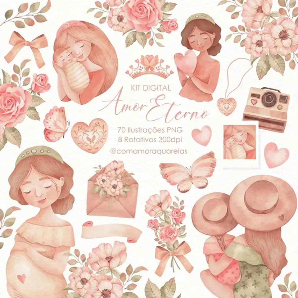 Kit Digital Amor Eterno Mãe - Com Amor Aquarela 1