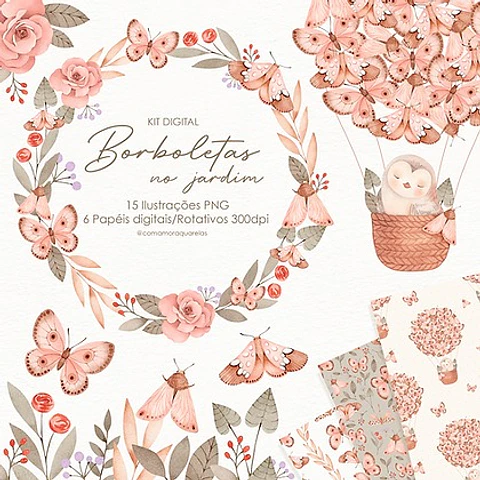 Kit Digital Borboletas no Jardim - Com Amor Aquarela