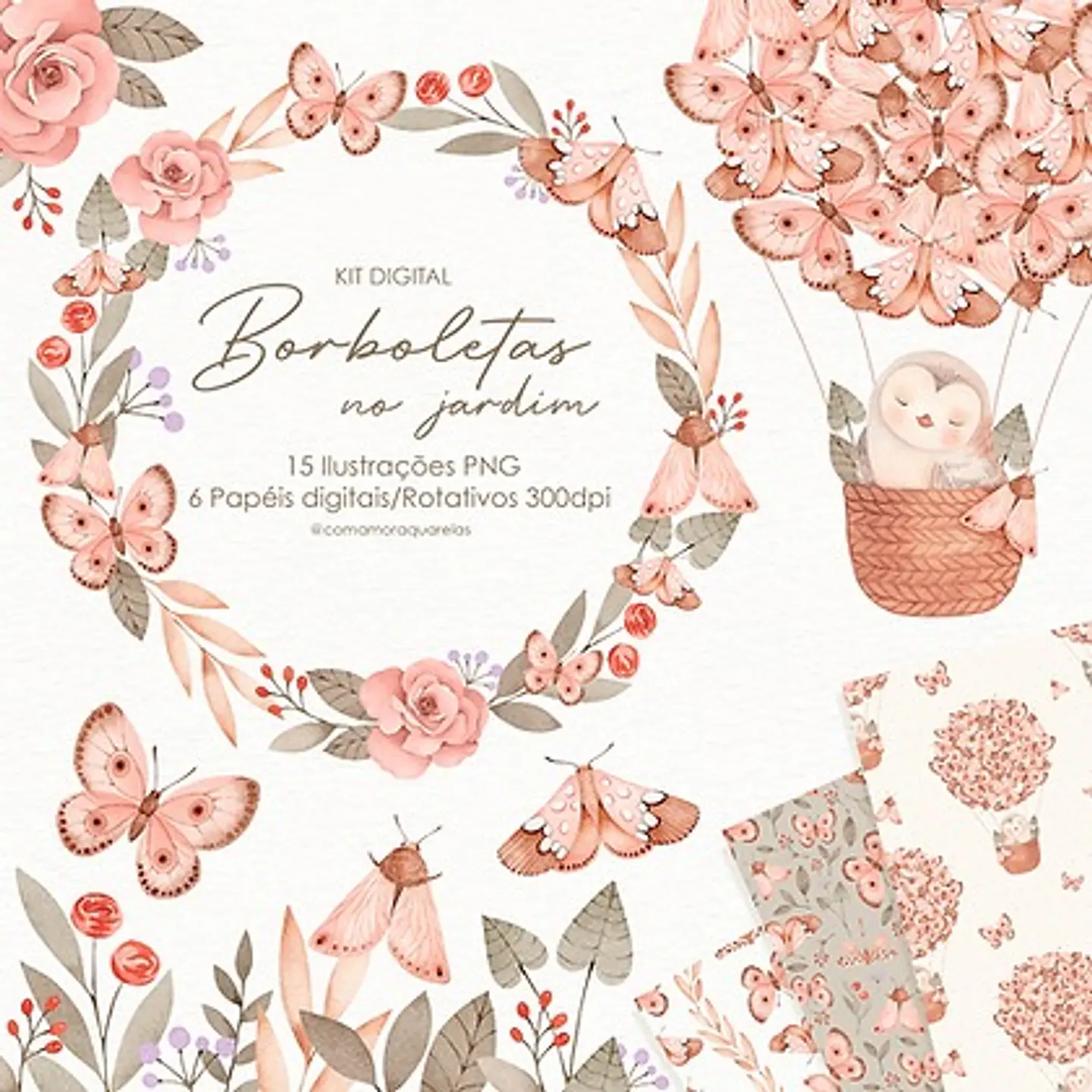 Kit Digital Borboletas no Jardim - Com Amor Aquarela 1