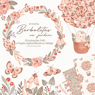 Kit Digital Borboletas no Jardim - Com Amor Aquarela