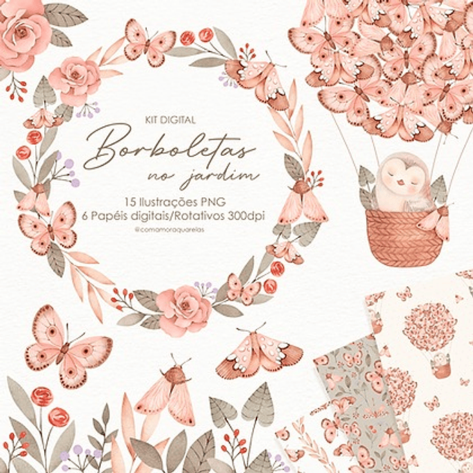 Kit Digital Borboletas no Jardim - Com Amor Aquarela 1