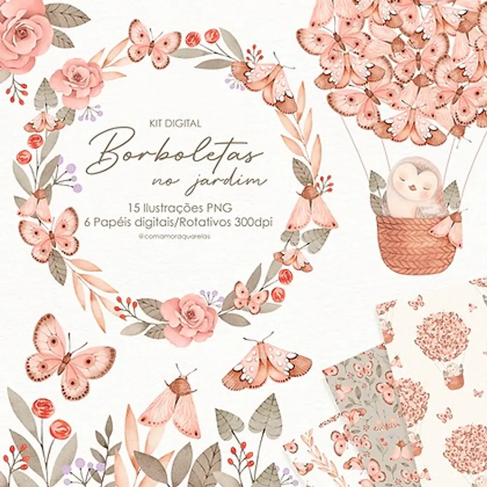 Kit Digital Borboletas no Jardim - Com Amor Aquarela 1