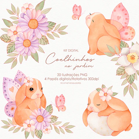 Kit Digital Coelhinhos no Jardim - Com Amor Aquarela