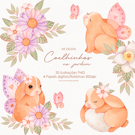 Kit Digital Coelhinhos no Jardim - Com Amor Aquarela 1