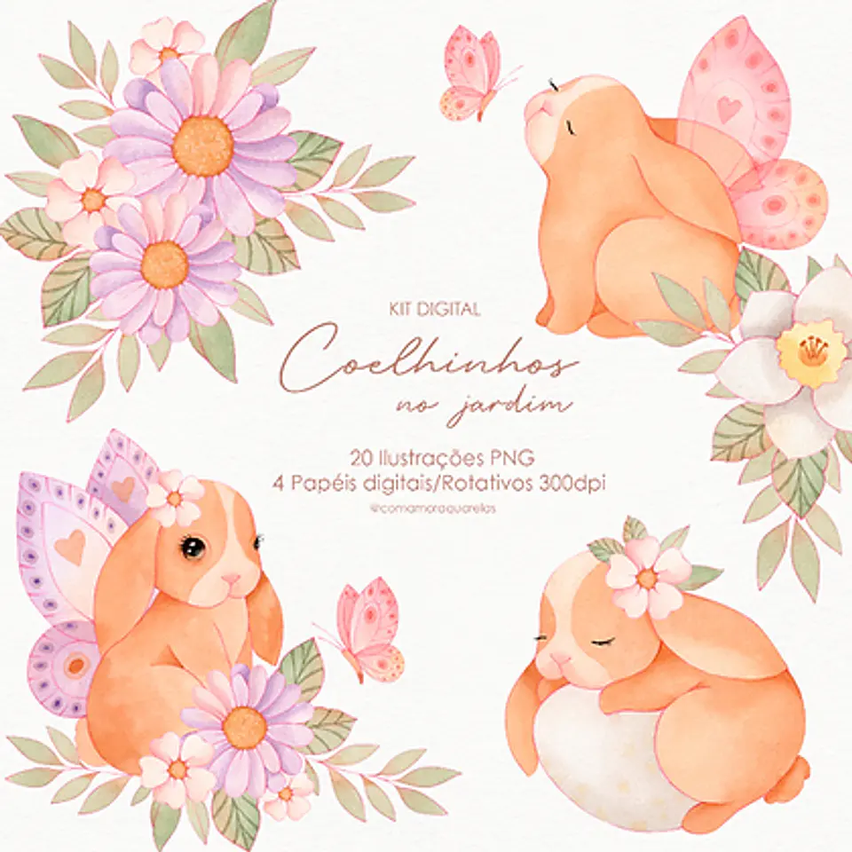 Kit Digital Coelhinhos no Jardim - Com Amor Aquarela 1