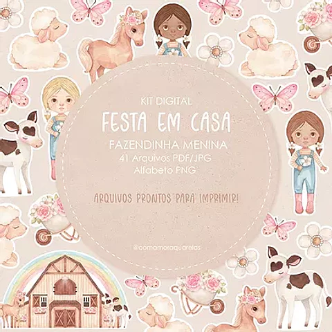 Kit Digital Fazendinha Menina - Com Amor Aquarela