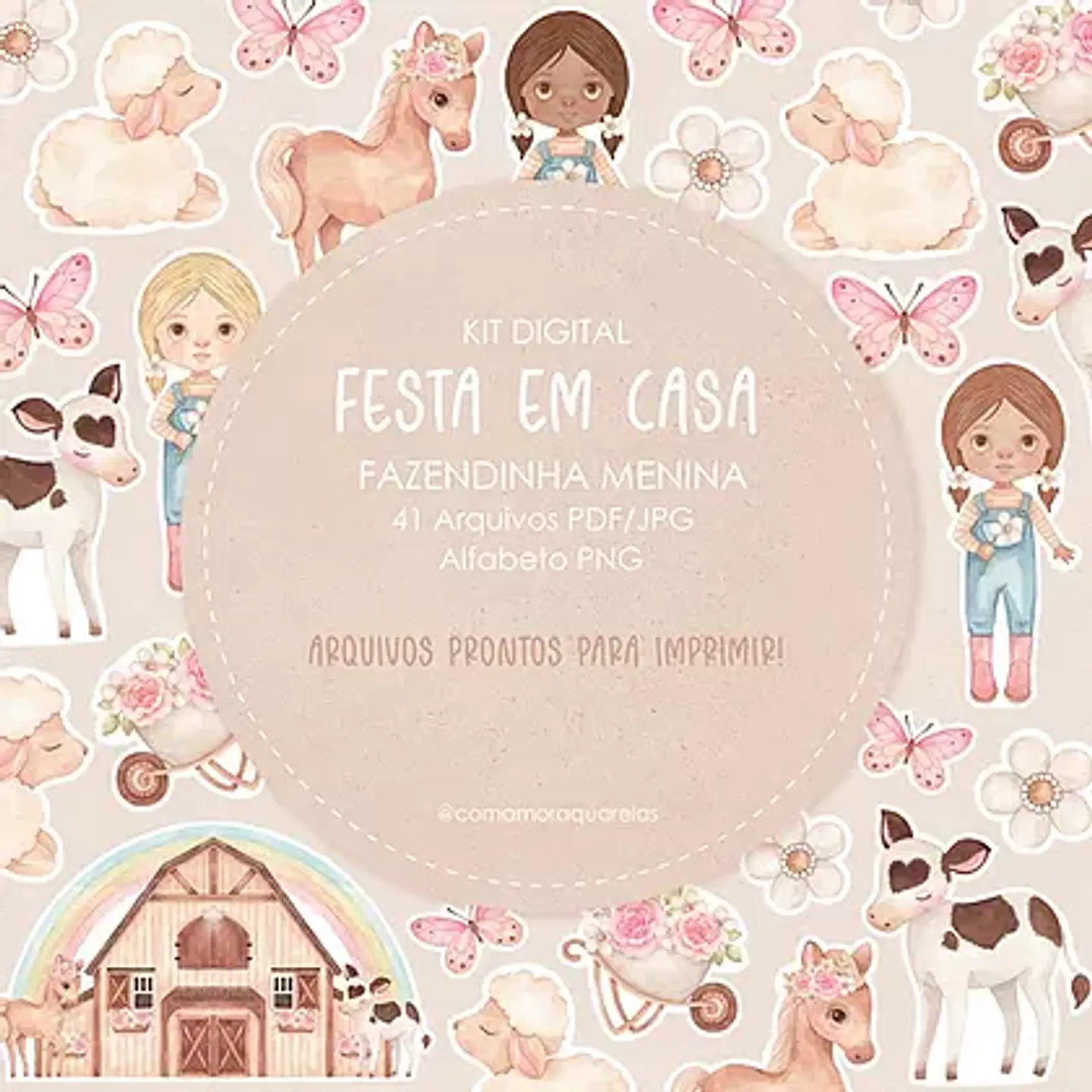 Kit Digital Fazendinha Menina - Com Amor Aquarela 1