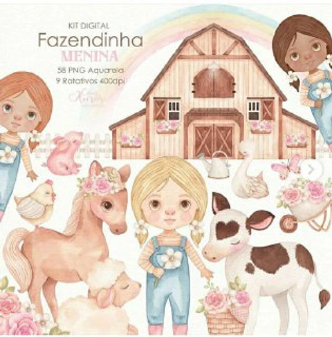 Kit Digital Fazendinha - Com Amor Aquarela