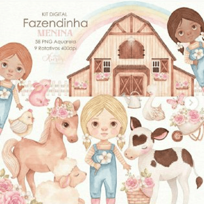 Kit Digital Fazendinha - Com Amor Aquarela 1