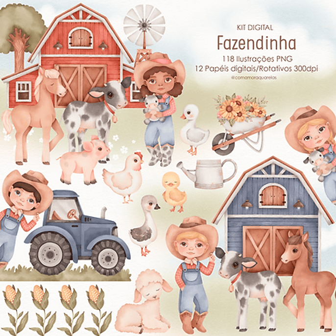 Kit Digital Fazendinha - Com Amor Aquarela 1