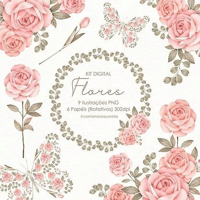 Kit Digital Flores - Com Amor Aquarela 1