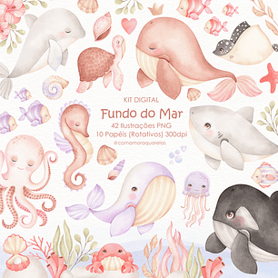 Kit Digital Fundo do Mar Aquarela - Com Amor Aquarela