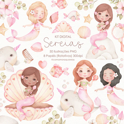Kit digital Sereias - Com Amor Aquarela