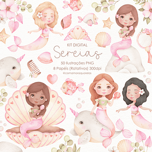 Kit digital Sereias - Com Amor Aquarela