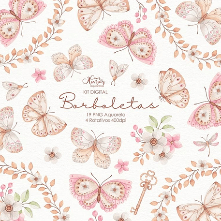 Kit Digital Borboletas - Com Amor Aquarela 1