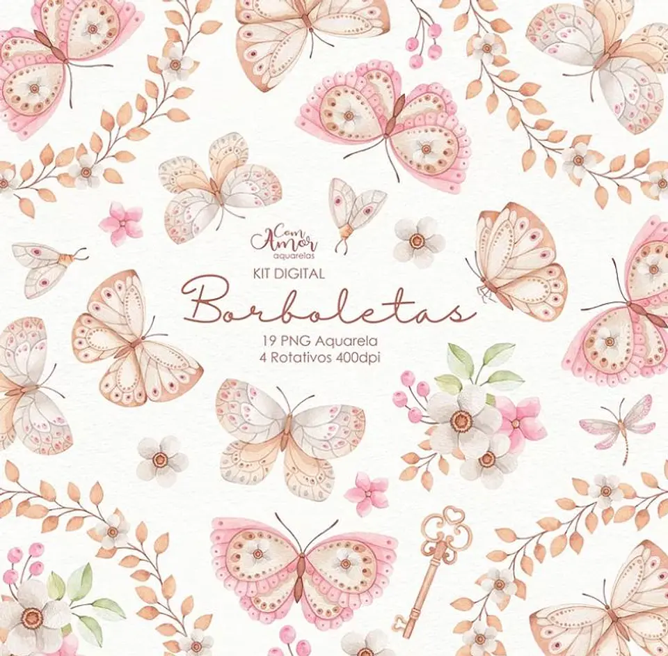 Kit Digital Borboletas - Com Amor Aquarela 1