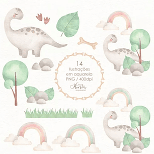 Kit Digital Dinossauro - Com Amor Aquarela