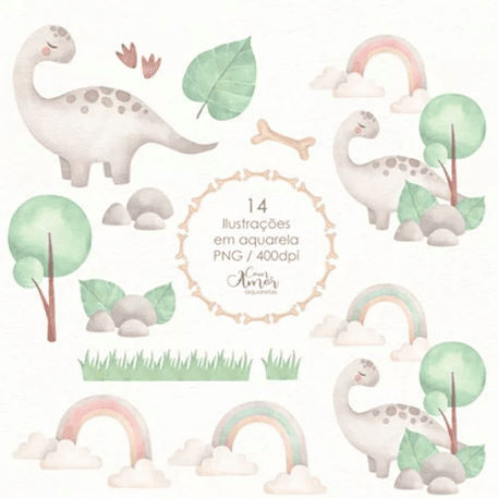 Kit Digital Dinossauro - Com Amor Aquarela 1