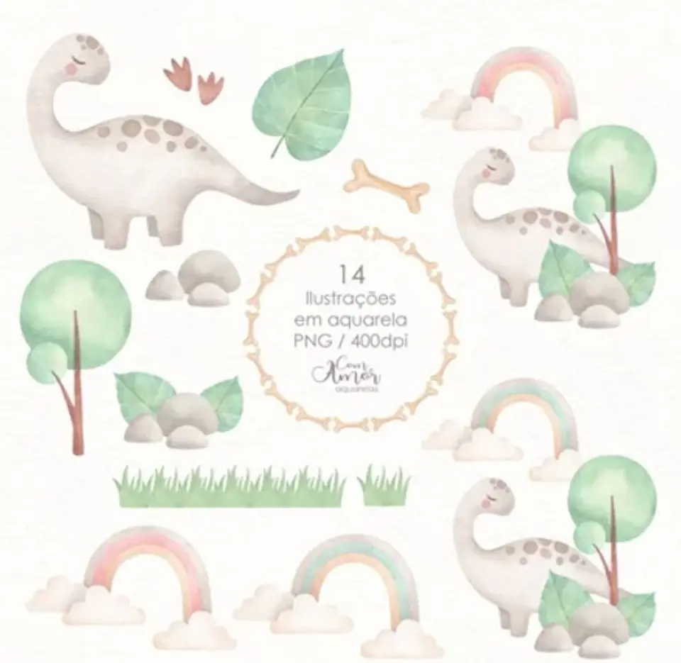 Kit Digital Dinossauro - Com Amor Aquarela 1
