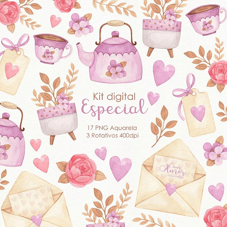 Kit Digital Especial - Com Amor Aquarela 1