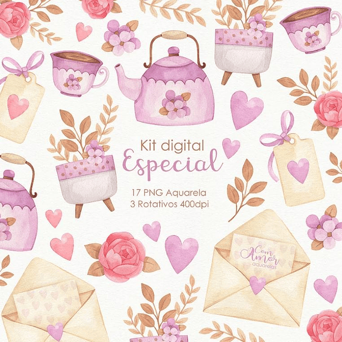 Kit Digital Especial - Com Amor Aquarela 1