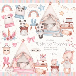 Kit Digital Festa do Pijama Aquarela - com amor aquarelas