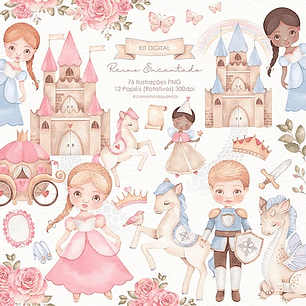 Kit Digital Reino Encantado - Com Amor Aquarela