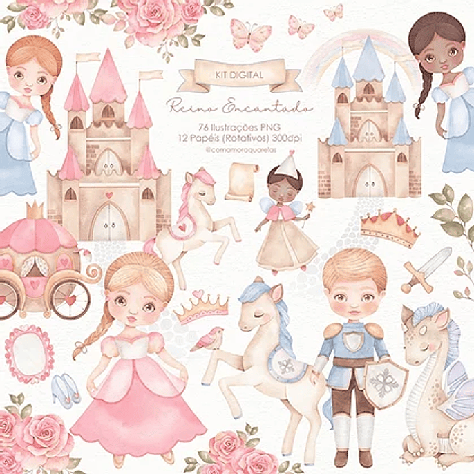 Kit Digital Reino Encantado - Com Amor Aquarela 1