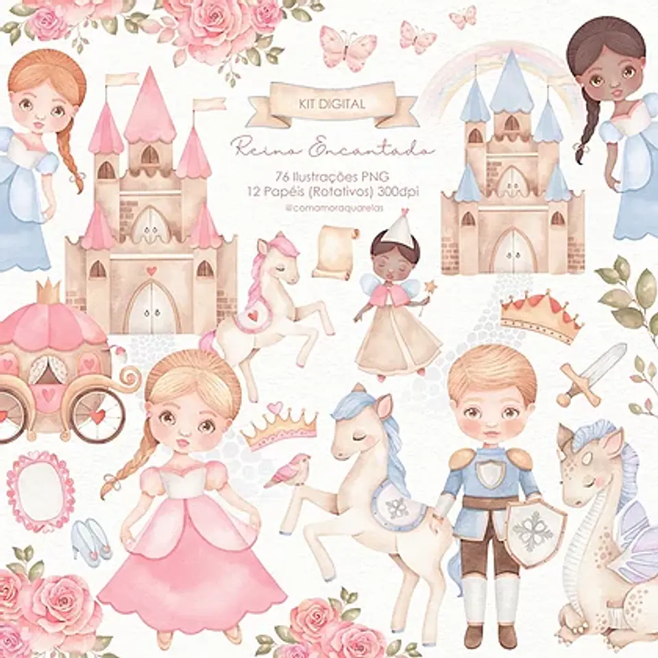 Kit Digital Reino Encantado - Com Amor Aquarela 1