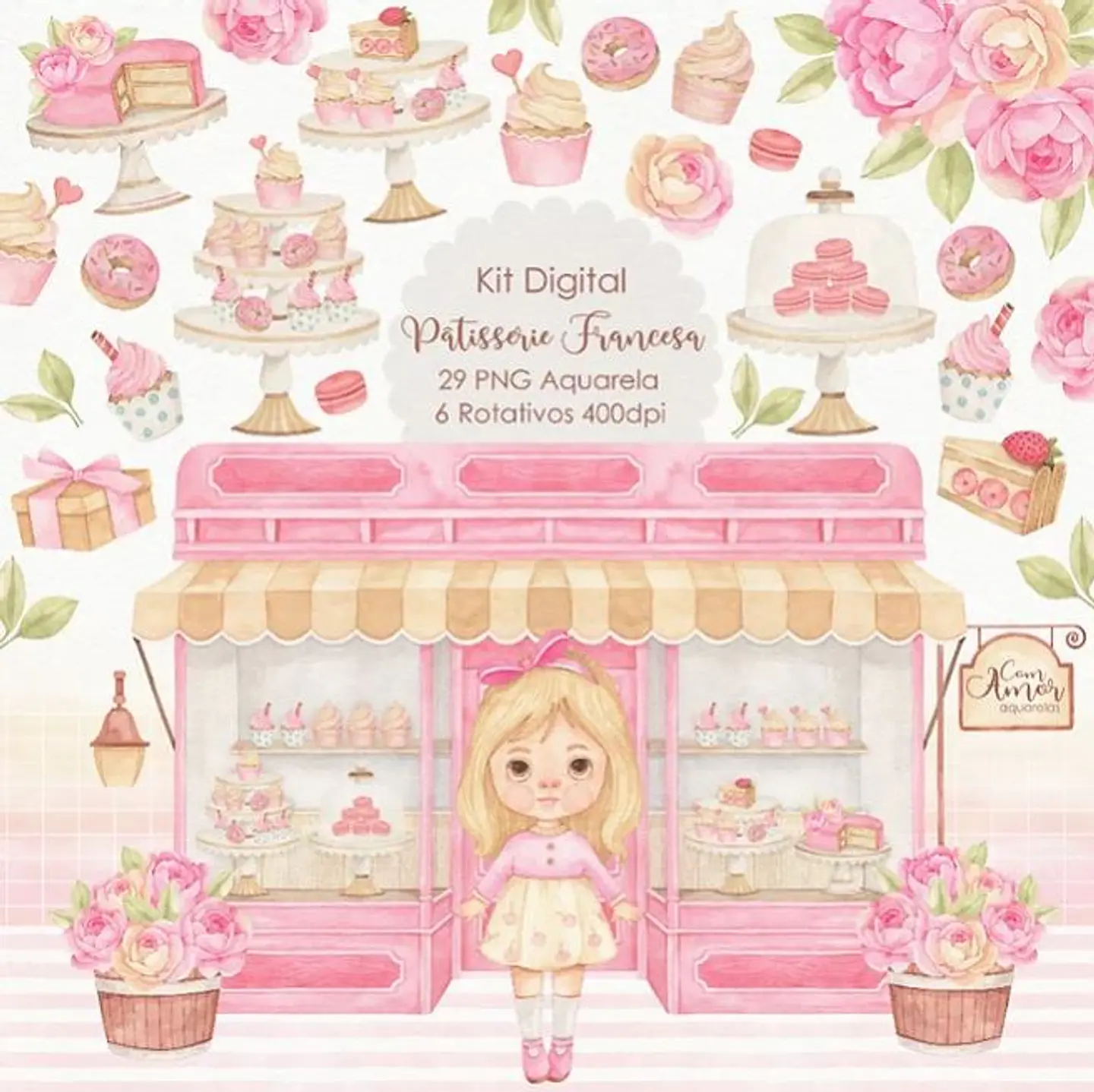 Kit Digital Patisserie - Com Amor Aquarela 1
