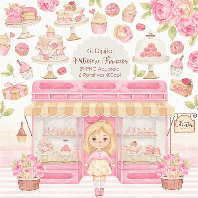 Kit Digital Patisserie - Com Amor Aquarela 1