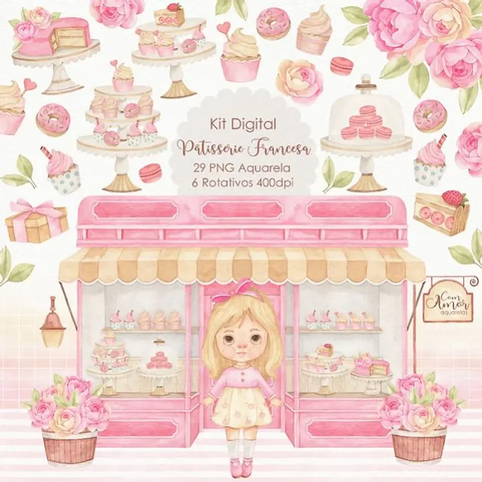 Kit Digital Patisserie - Com Amor Aquarela 1