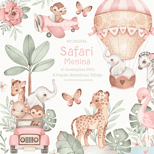 Kit Digital Safari Menina Aquarela - com amor aquarelas